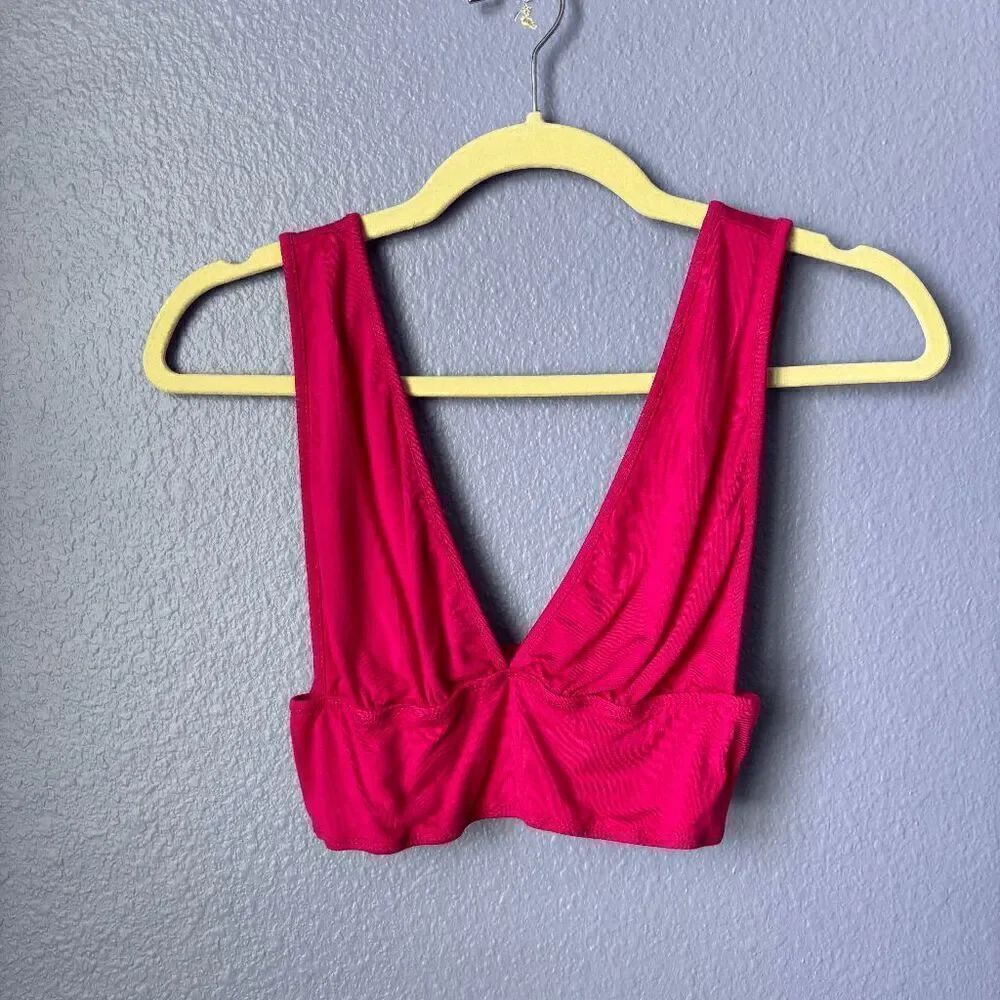 SHEIN BAE Solid Crop Tank Top Hot Pink Backless Stretch Lightweight Small Deep V